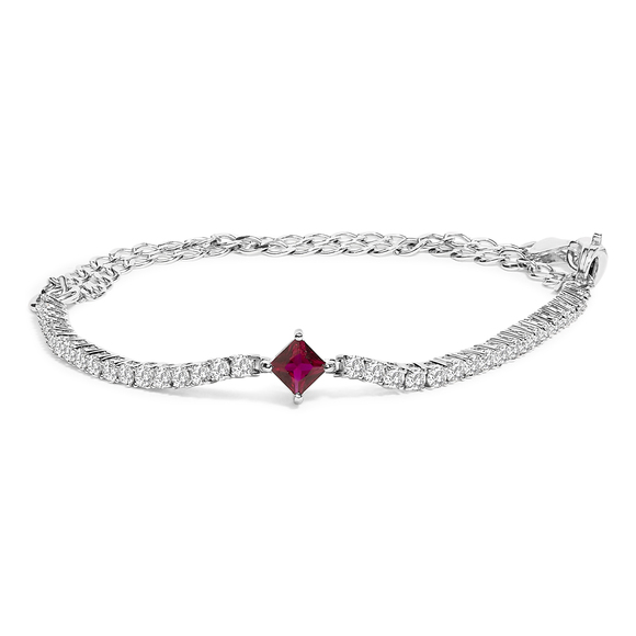.925 Sterling Silver Created Ruby and Sapphire Adjustable Tennis Chain